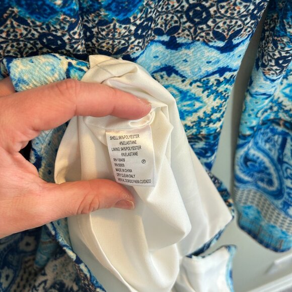 ANTONIO MELANI Blue Scuba Sheath Dress Womens Size 6 Abstract 3/4 Sleeve Work - Picture 7 of 9